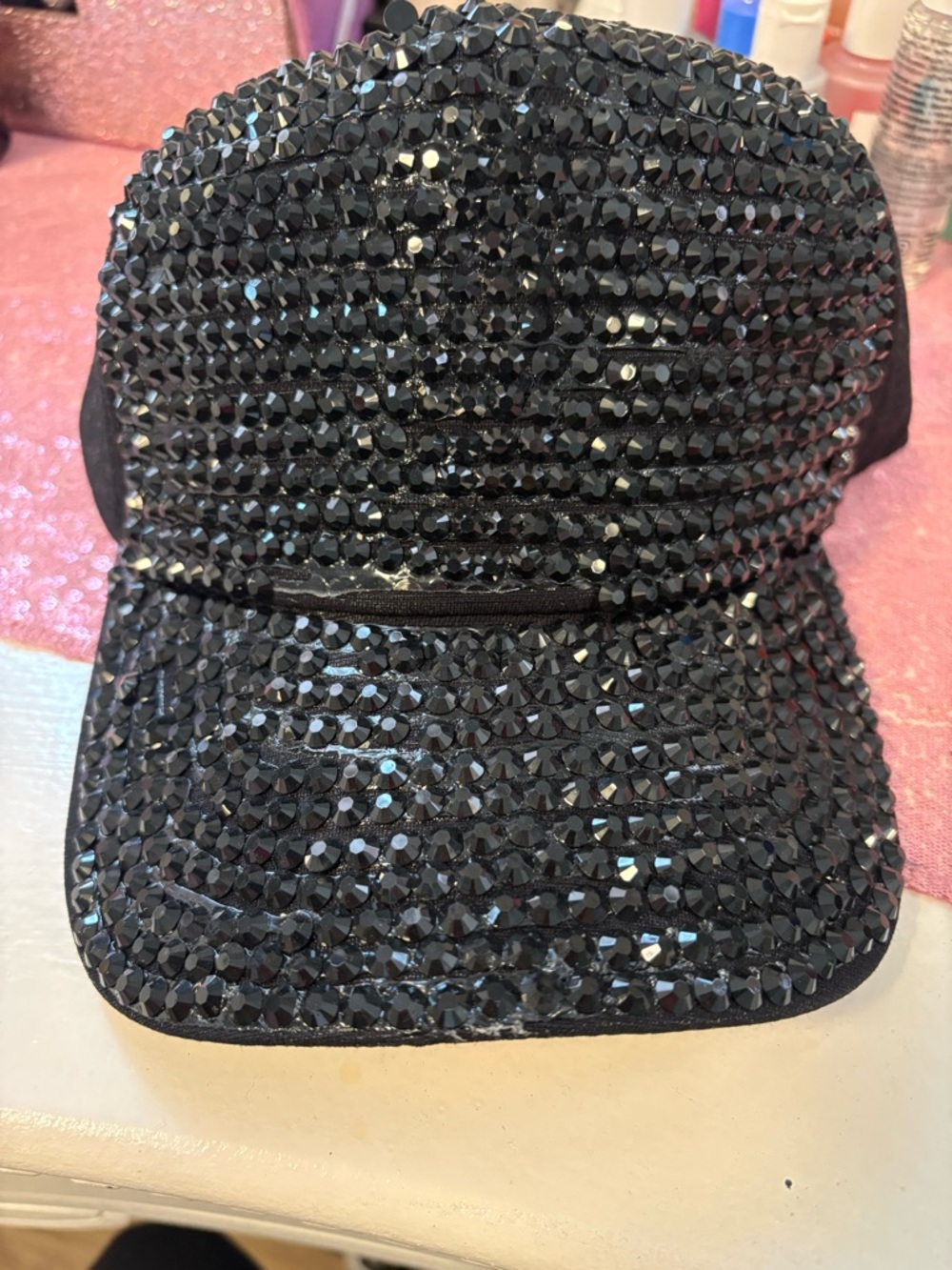 Amazon Black Crystal Embellished Visor Hat